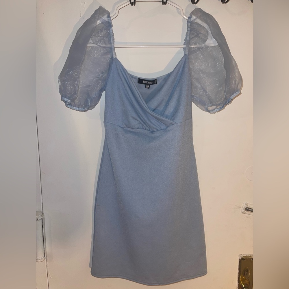 Missguided US Size 8 Blue Puffer Sleeve Dress